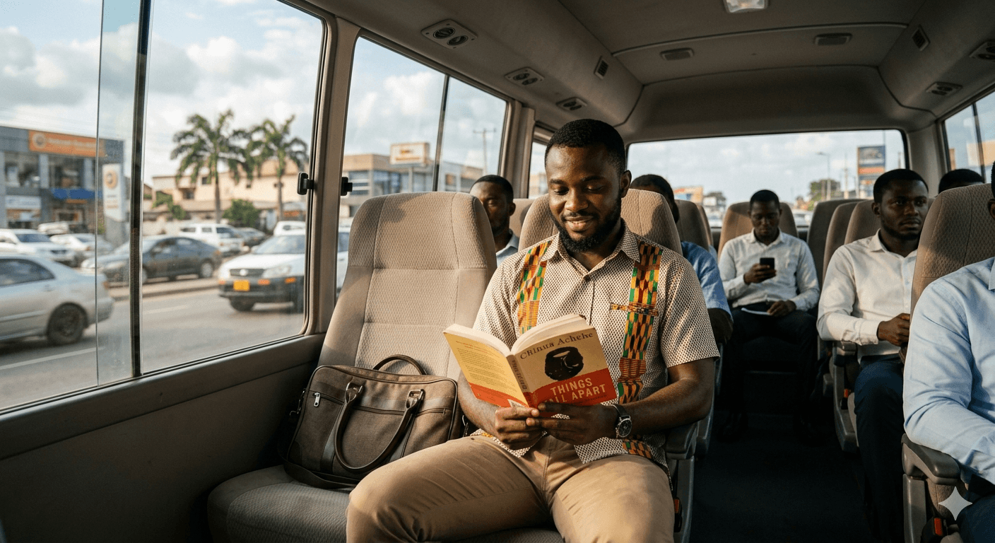 Happy commuter reading on a comfortable Zitran bus